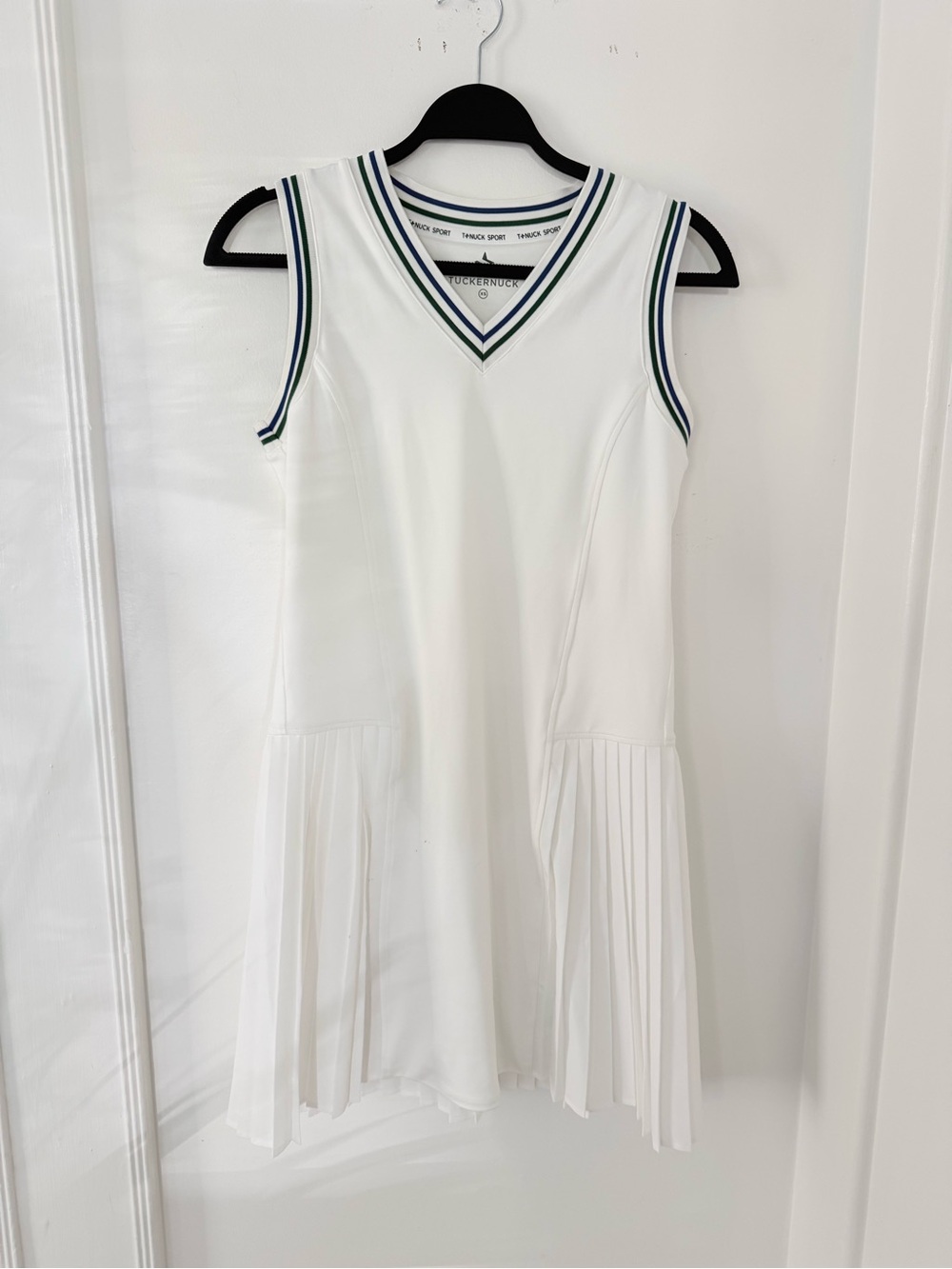 Tuckernuck White Pleated Tennis Dress with Striped Trim